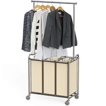 Decobros Heavy-Duty 3 Bag Laundry Sorter Cart With Hanging Bar - £59.14 GBP