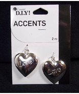 Cousin DIY silver tone CHARMS Impressed Love Puffy Hearts 2 pcs NEW - £3.53 GBP
