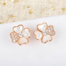 Ality glossy natural mother of pearl shell clover flower stud earrings zircon women 925 thumb200