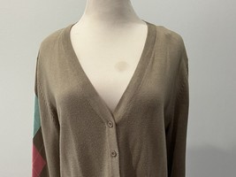 Daily Sports Cardigan sweater Womens Large Khaki/Turquoise Argyle Patter... - £40.38 GBP