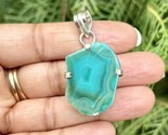 925 Sterling Silver Plated, Light Green Druzy Geode Agate Stone Pendant, 5 - £10.05 GBP