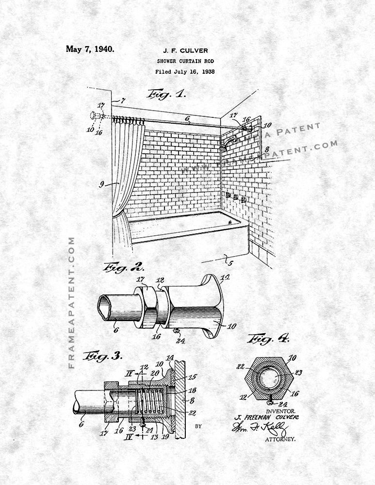 Shower Curtain Rod Patent Print - Gunmetal - $7.95 - $40.95