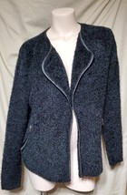Vintage Medium Abito Black SOFT Fuzzy Open Front Dressy Sweater Jacket 44+&quot; - £6.32 GBP