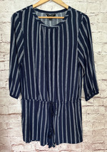 Banana Republic Womens M Romper Navy Stripe Button Front 3/4 Sleeve Rayo... - £34.52 GBP