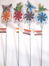 Garden Collection 4 Animal Friends Butterfly Birds Metal Pinwheel Stakes 24&quot; New - £8.93 GBP