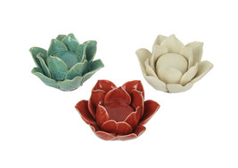 Set of 3 Ceramic Flower Tealight Candle Holders Decorative Votive Light Decor - £24.99 GBP