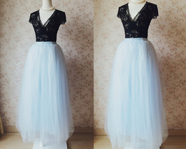 Sky-blue Tulle Maxi Skirt Outfit Wedding Bridesmaid Custom Plus Size Tulle Skirt image 2