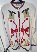 Ugly Christmas Sweater Vtg Alison Craig Knit Cardigan Womens Medium - $26.60