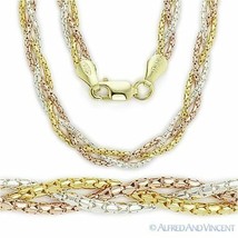 Braided Link 925 Sterling Silver 3Tone 14k Gold-Plated Multi-Chain Rope Necklace - £31.88 GBP+