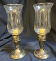 2 Vintage International Silver Company Candle Holders with Hurricanes - £34.39 GBP