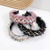 Braided Colorful Woolen Yarn Headband, Black, Pink, Beige  - £4.32 GBP