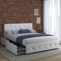 Dhp Dakota Upholstered Platform Bed In Full, White Faux Leather, With Underbed - £246.99 GBP