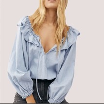 LARGE Free People Women&#39;s Large Lily Of The Valley Chambray Blouse Blue - £35.16 GBP