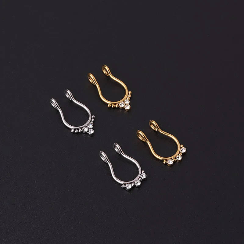 1pc 8mm zircon a septum piercing nose ring hoop nose for girl men faux body clip thumb200