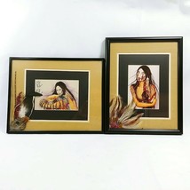 Art Prints Framed Double Matted Indian Male Female Images Set of 2 - $49.06