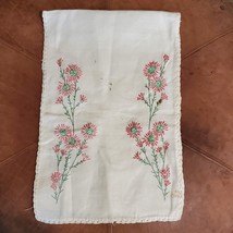 Vintage Table Runner Embroidery Linen Crochet 36x12 Inch Pink Green FOR ... - $16.83