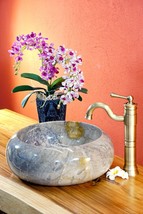 Natural Stone Attachment Wash Basin Gray Marble Basin Stone Natural Round - £185.85 GBP