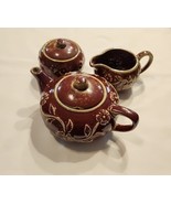 VINTAGE TEA SET 3 Piece -Pot, Cream &amp; Sugar Dishes~ Brown Floral Pattern... - $149.78 MXN