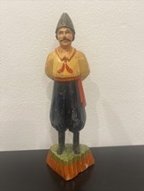 Polychrome figure cossack hat vtg hand Carved painted sculpture Russian man old - £148.45 GBP