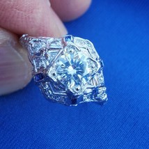 Earth mined Diamond Sapphire Deco Engagement Ring Vintage Platinum Solit... - £5,994.92 GBP