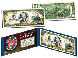 US MARINES WWII Vintage Genuine Legal Tender Colorized U.S. $2 Bill - £11.07 GBP