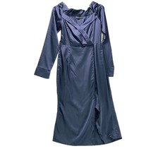 PRETTY LITTLE THING Women&#39;s Dress Blue Silky Maxi Ruffled Side Seam Slit... - $31.49