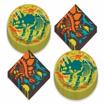 Dinosaur Party Supplies - Dino Dig Fossil Skeleton Paper Dessert Plates and Beve - £11.25 GBP