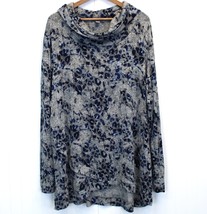 Peace &amp; Pearls Plus Size 3X Sweater Cowl Neck Tunic Gray Blue Abstract Cheetah - £19.24 GBP