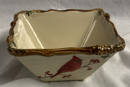 St. Nicholas Square SNOW VALLEY Square Bowl Dish Red Cardinal Embossed - $14.35