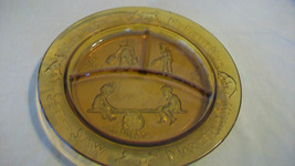 BROWN AMBER DIVIDED CHILDS GLASS PLATE, SEE SAW MARGERY DAW, MY PRETTY MAID - $30.00
