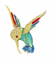 Vintage Hummingbird Pin Brooch Enamel Rhinestones and Goldtone Brooch - £12.71 GBP