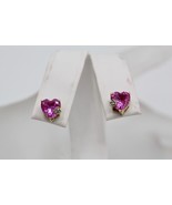 Fine 10K Yellow Gold Lab Created Pink Topaz Heart Shaped Stud Earrings w... - $126.84 CAD