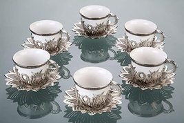 LaModaHome Silver Colorful Coffee Set of 6 with a Bowl - Includes 6 Cups, 6 Sauc - £37.13 GBP