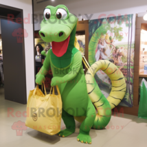 Forest Green Snake mascot costume character dressed with a Shorts and Tote bags - £948.58 GBP