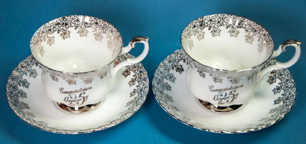 2 Royal Albert Cup & Saucer Sets "Congratulations 25 Anniversary" Silver Wedding Item image 2
