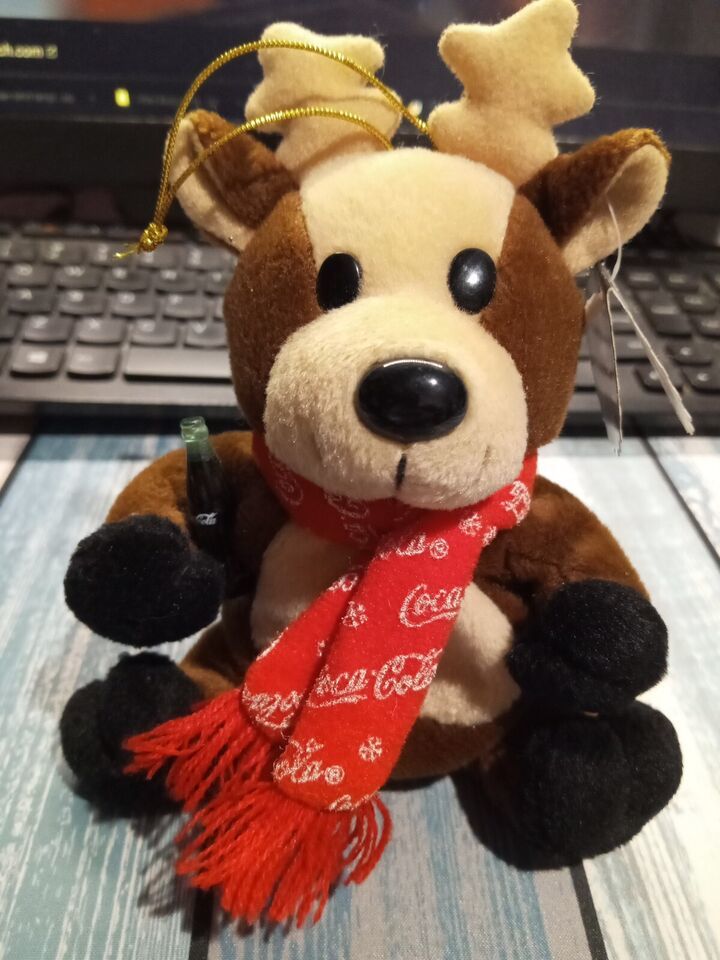 Coca Cola Bean Bag Plush Reindeer in Coca Cola Snowflake Scarf 1998.  6&quot;... - $7.20