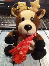 Coca Cola Bean Bag Plush Reindeer in Coca Cola Snowflake Scarf 1998.  6&quot; sitting - £5.16 GBP