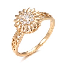 Fine Jewelry Natural Zircon Crystal Flower Rings for Women 585 Rose Gold Fine Ho - £6.87 GBP