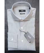 HUGO BOSS Hombre Union Corte Normal Gris Rayas Algodón Camisa 38 15 - $64.14