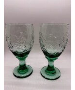 Vintage Green Pressed Glass Goblets – Grape Leaf Pattern, Set of 2, Spain - $20.36