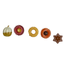 Fall Daisy Leaf &amp; Pumpkin Cupcake Desert Decoration Topper Rings Set of 5 - $9.17