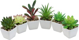 White Plastic Pots, Set Of 6 Nubry Mini Fake Succulent Plants Artificial Plastic - $44.99