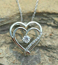 14K White Gold Plated 1.Ct Round Simulated Diamond Heart Shape Pendant Necklaces - £50.78 GBP