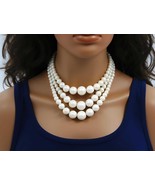 Triple Strand Cream Bead Necklace, Mid Century Japan - $49.10 CAD