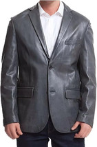 New Men Blazer Gray Two Button Handmade Genuine Leather Lambskin Formal ... - $182.95 CAD+