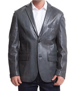 New Men Blazer Gray Two Button Handmade Genuine Leather Lambskin Formal ... - $2,457.01 MXN+