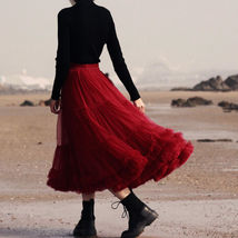 Burgundy Midi Tutu Skirt Outfit Women Custom Plus Size Layered Tulle Skirt image 10