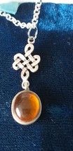 Antique Vintage 1940-s CELTIC 925  Silver Natural Amber Pendant &amp; 18 Inch Chain - £70.64 GBP