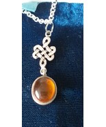 Antique Vintage 1940-s CELTIC 925  Silver Natural Amber Pendant & 18 Inch Chain - £69.28 GBP