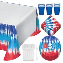 HOME &amp; HOOPLA Patriotic Tie Dye Red, White, and Blue USA Paper Table Cover 2 Pac - £10.63 GBP+